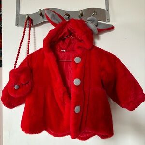 Baby Girls 12 months Red Faux Fur Fall Spring Winter Jacket Rabbit Bunny Ears